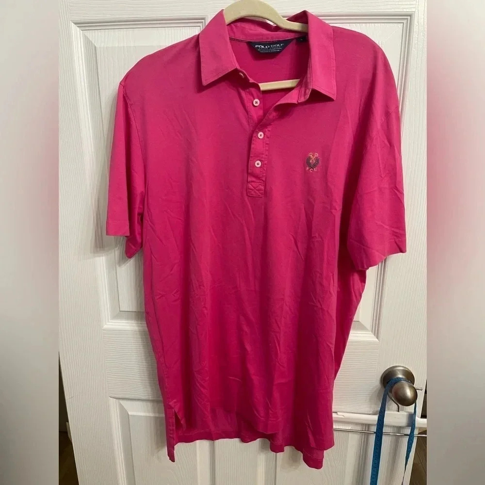 Ralph Lauren Polo Shirt L Pro Fit Golf Pink Plaid Trim Soft Pima Cotton Peru